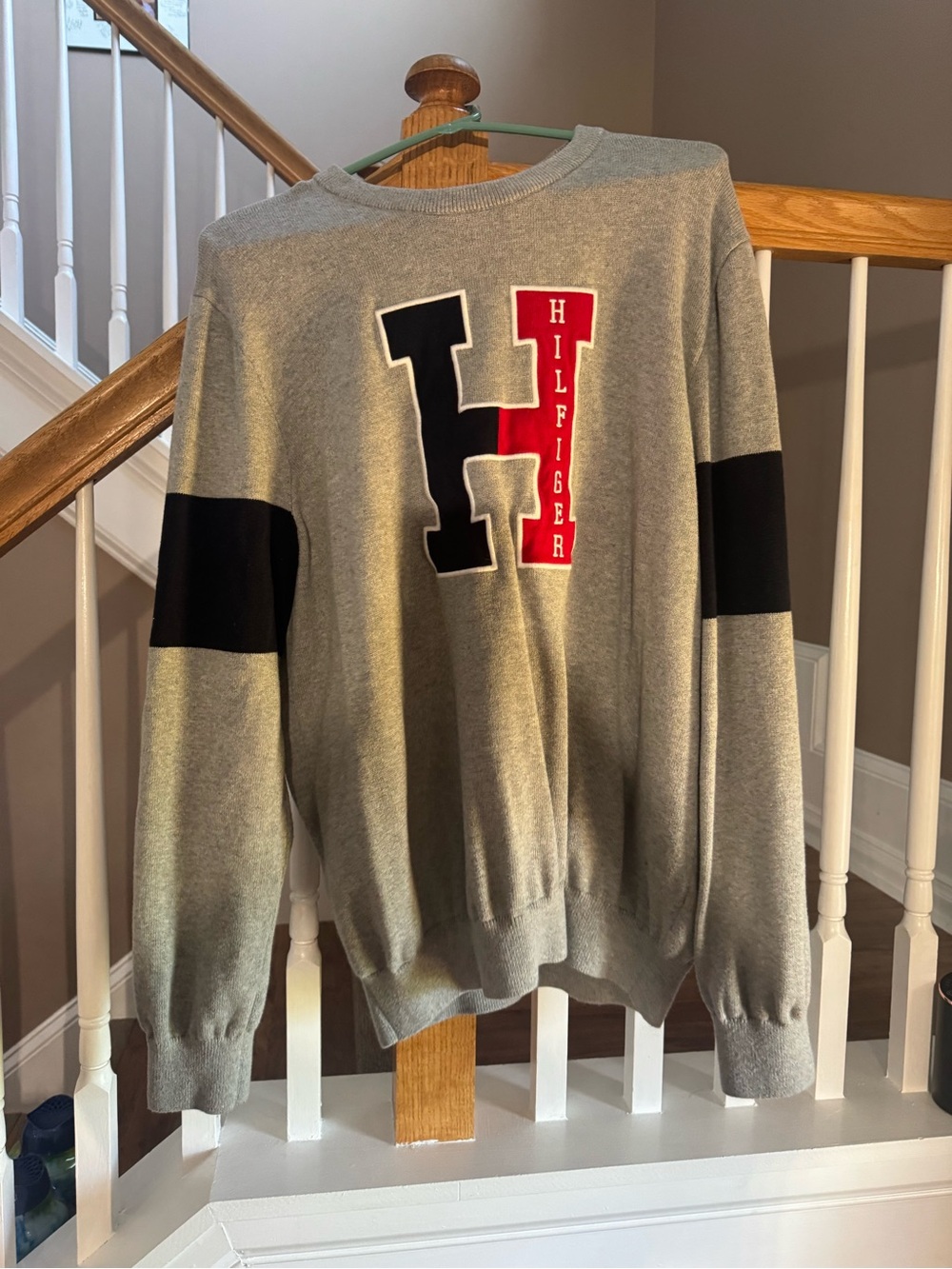 Tommy Hilfiger Gray Crewneck Sweater with Black & Red Logo